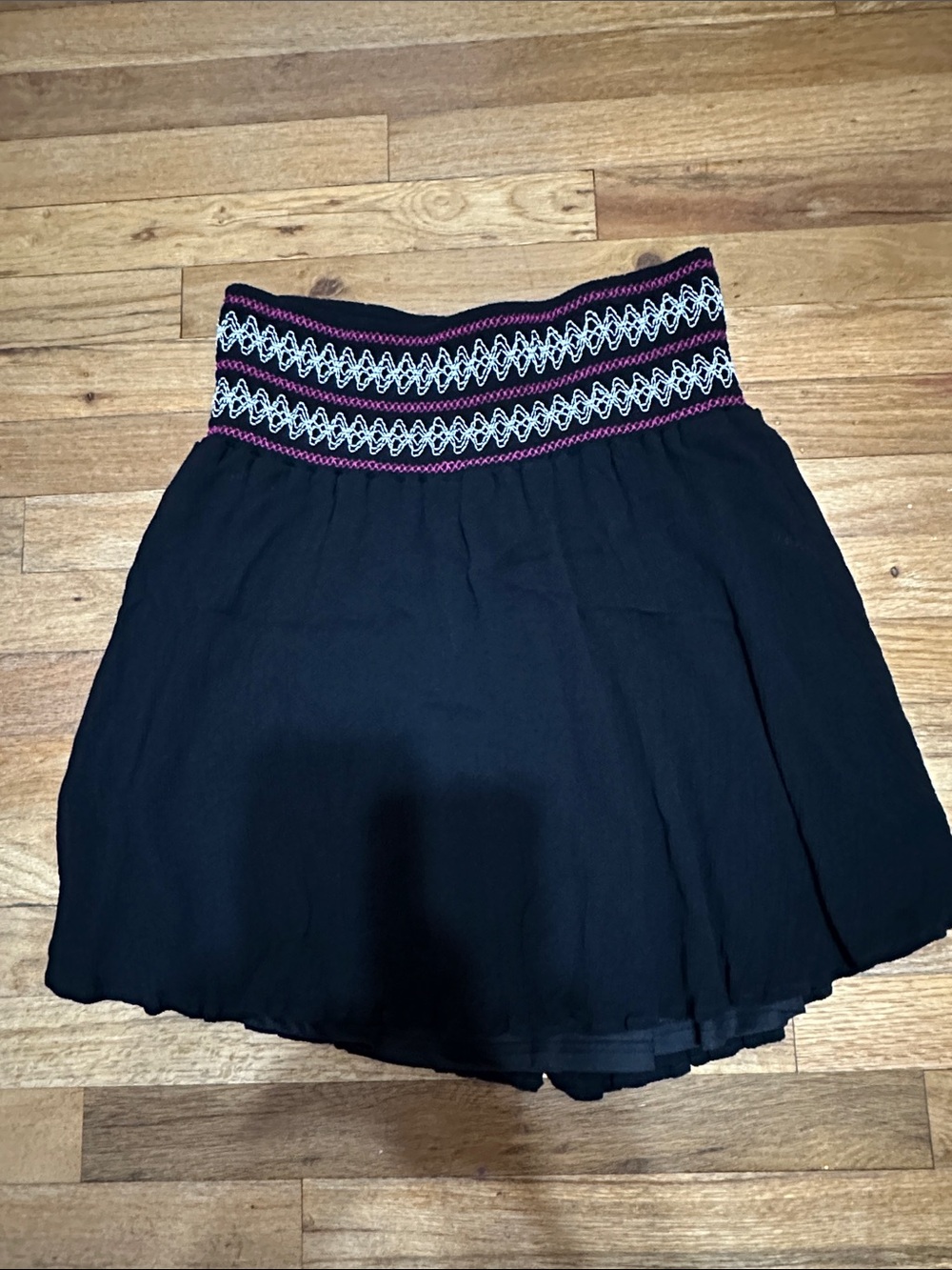 Black Skater Mini Skirt with Embroidered Waistband